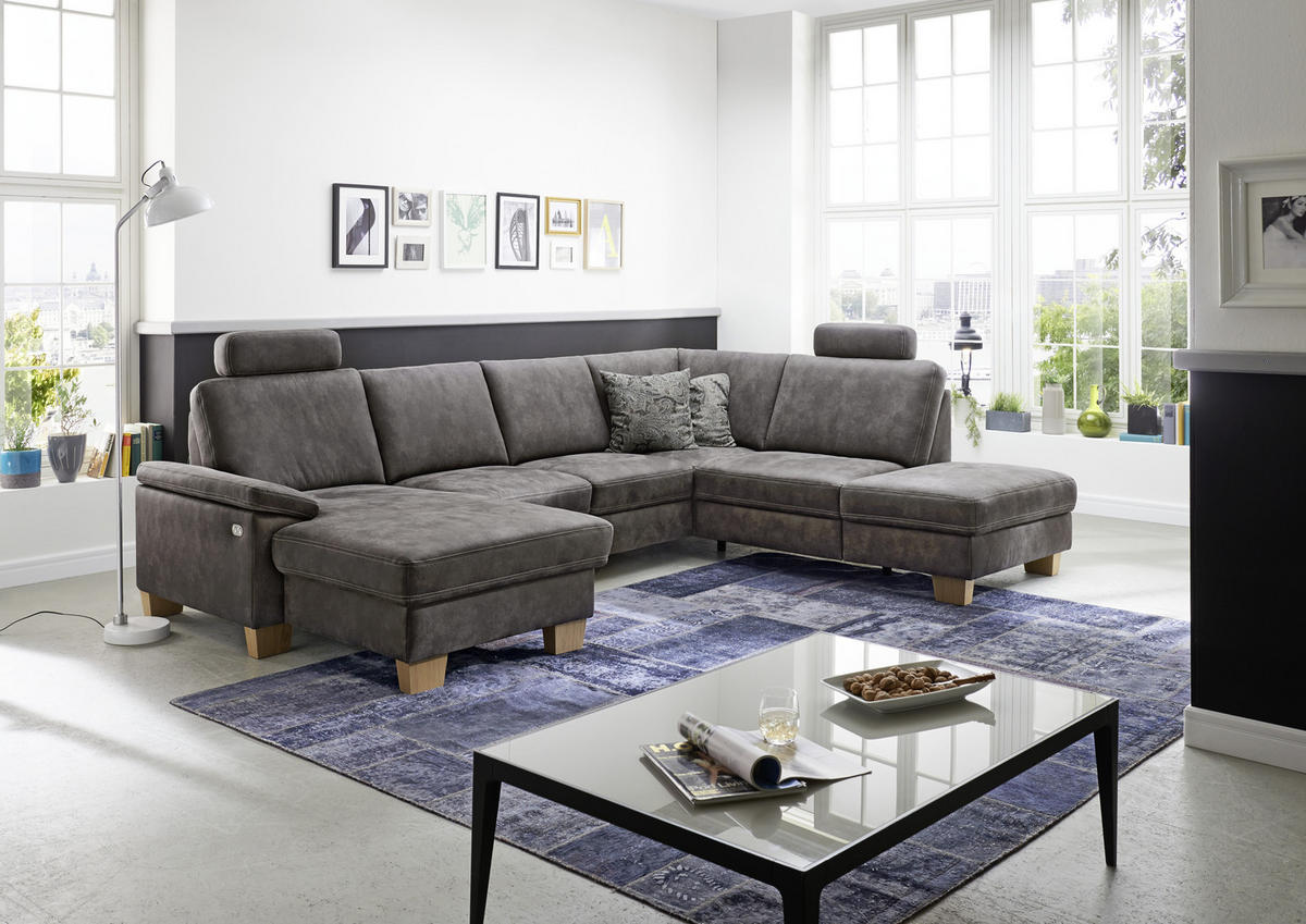 WOHNLANDSCHAFT Grau Mikrofaser  - Eichefarben/Beige, KONVENTIONELL, Holz/Textil (167/316/235cm) - Beldomo System