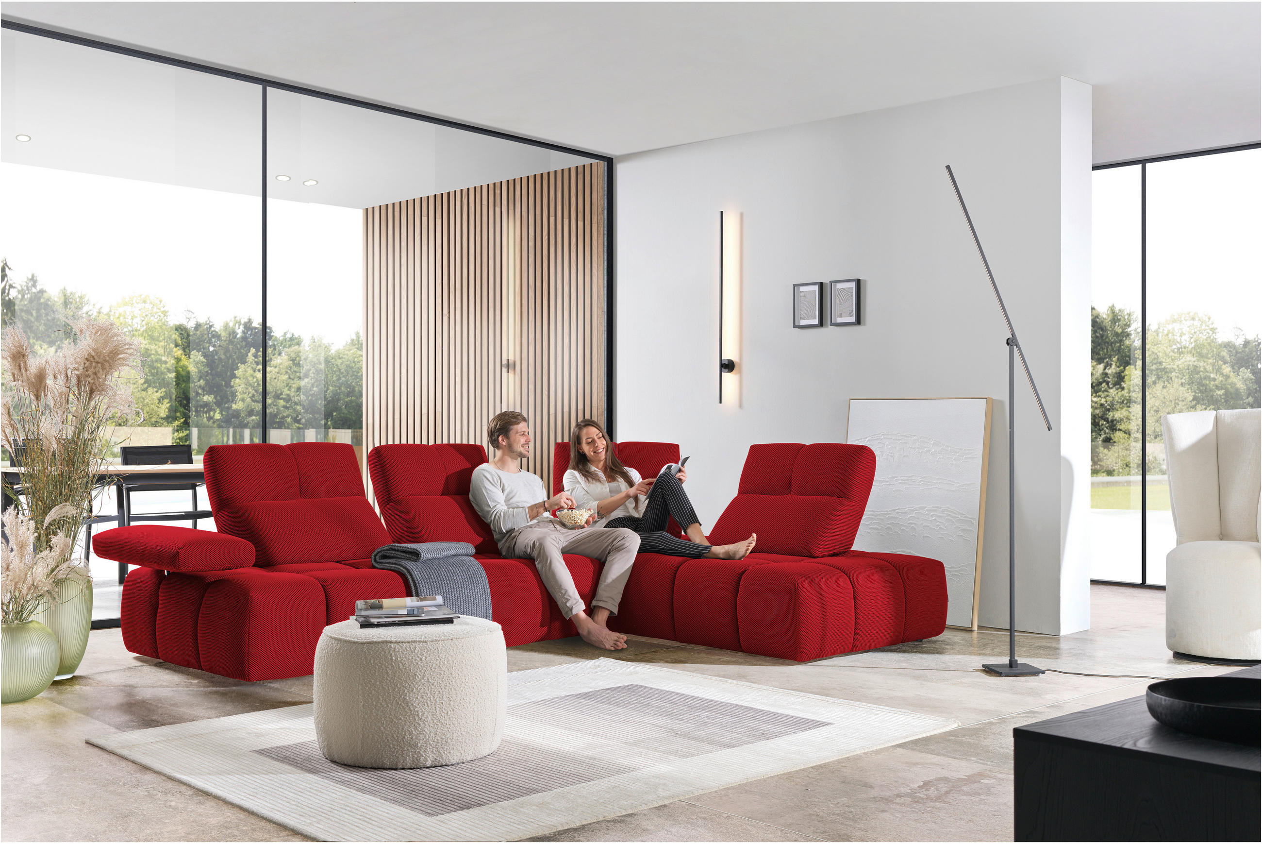 ECKSOFA in Struktur Rot  313/233 cm  - Rot/Schwarz, Design, Kunststoff/Textil (313/233cm) - Belluti