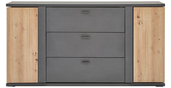 SIDEBOARD  160/83,8/40,4 cm 3 Schublade(n)  - Schwarz/Eiche Artisan, KONVENTIONELL, Holzwerkstoff/Metall (160/83,8/40,4cm) - Hom`in