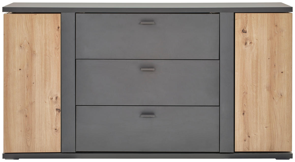 SIDEBOARD Grau, Eiche Artisan  160/83,8/40,4 cm  - Schwarz/Eiche Artisan, KONVENTIONELL, Holzwerkstoff/Metall (160/83,8/40,4cm) - Hom`in