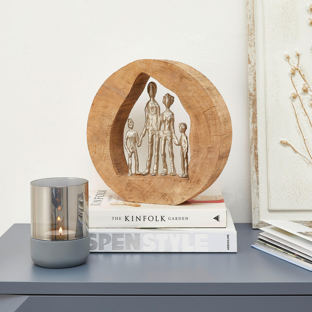 Thumbnail - Ambia Home Skulptur, Natur, Silber, Holz, Metall, Mangoholz, massiv, Uni, 27.5x27x6.5 cm, Handmade in India, Kunsthandwe...