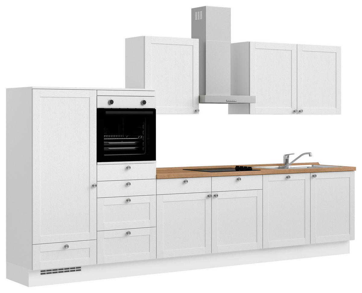 KÜCHENBLOCK Frame 360 cm  in Weiß, Eichefarben  - Edelstahlfarben/Eichefarben, MODERN, Holzwerkstoff/Metall (360cm) - Nobilia