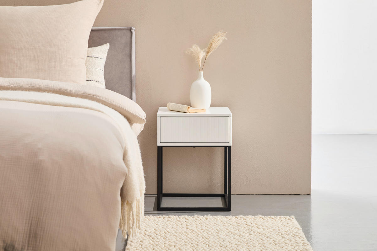 NACHTTISCH 40/52/38,5 cm  Schwarz, Weiss  - Weiss/Schwarz, Design, Holzwerkstoff/Metall (40/52/38,5cm) - Carryhome