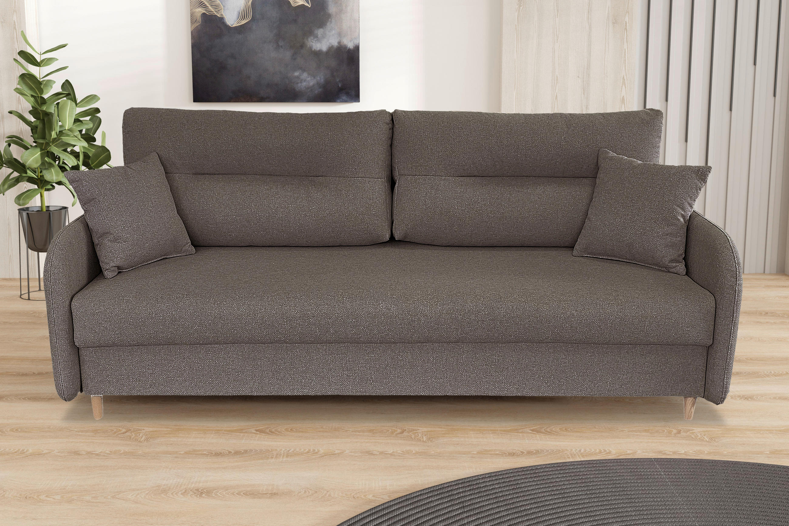SCHLAFSOFA Flachgewebe Taupe  - Taupe/Schwarz, Design, Holz/Kunststoff (206/88/93cm) - MID.YOU