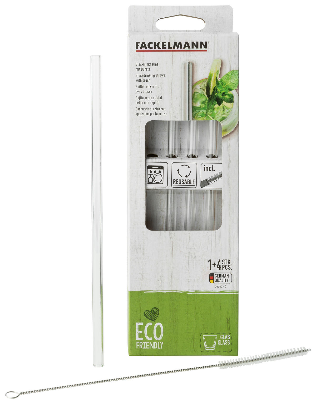 TRINKHALMSET - Transparent, Basics, Glas (23cm) - Fackelmann