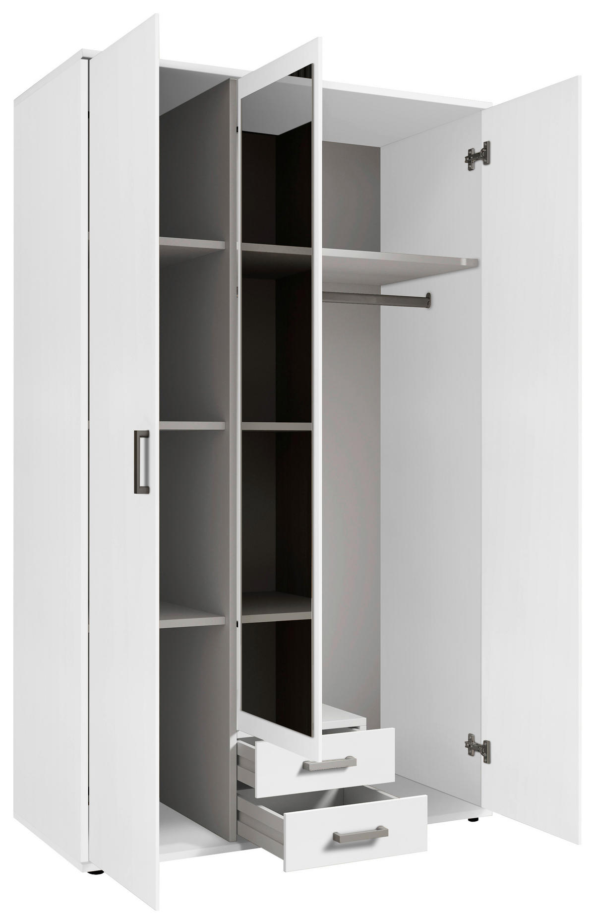 KLEIDERSCHRANK 120/196/53,5 cm 3-türig Weiß  - Alufarben/Weiß, KONVENTIONELL, Glas/Holzwerkstoff (120/196/53,5cm) - Boxxx