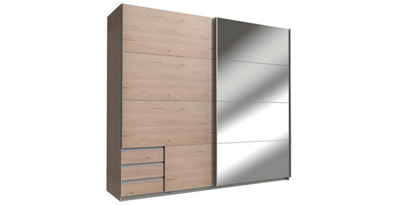 SCHWEBETÜRENSCHRANK  in Eichefarben  - Eichefarben/Alufarben, KONVENTIONELL, Glas/Holzwerkstoff (225/208/64cm) - Carryhome