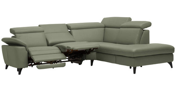 ECKSOFA in Echtleder Grün  - Schwarz/Grün, Design, Leder/Metall (285/239cm) - Cantus