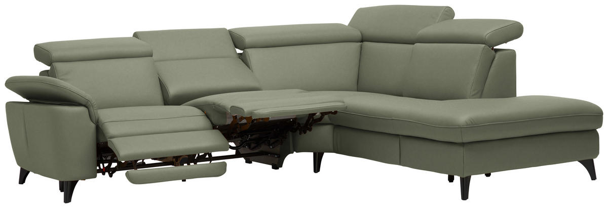 ECKSOFA in Echtleder Grün  285/239 cm  - Schwarz/Grün, Design, Leder/Metall (285/239cm) - Cantus