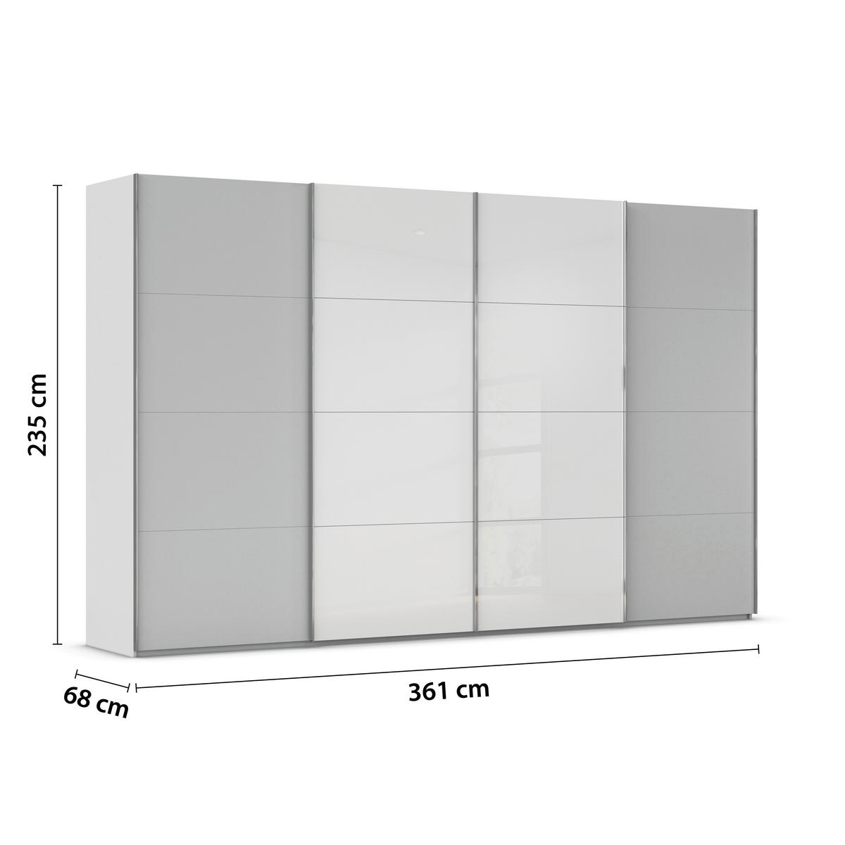 SCHWEBETÜRENSCHRANK 361/235/68 cm 4-türig  - Chromfarben, KONVENTIONELL, Glas/Holzwerkstoff (361/235/68cm) - Novel