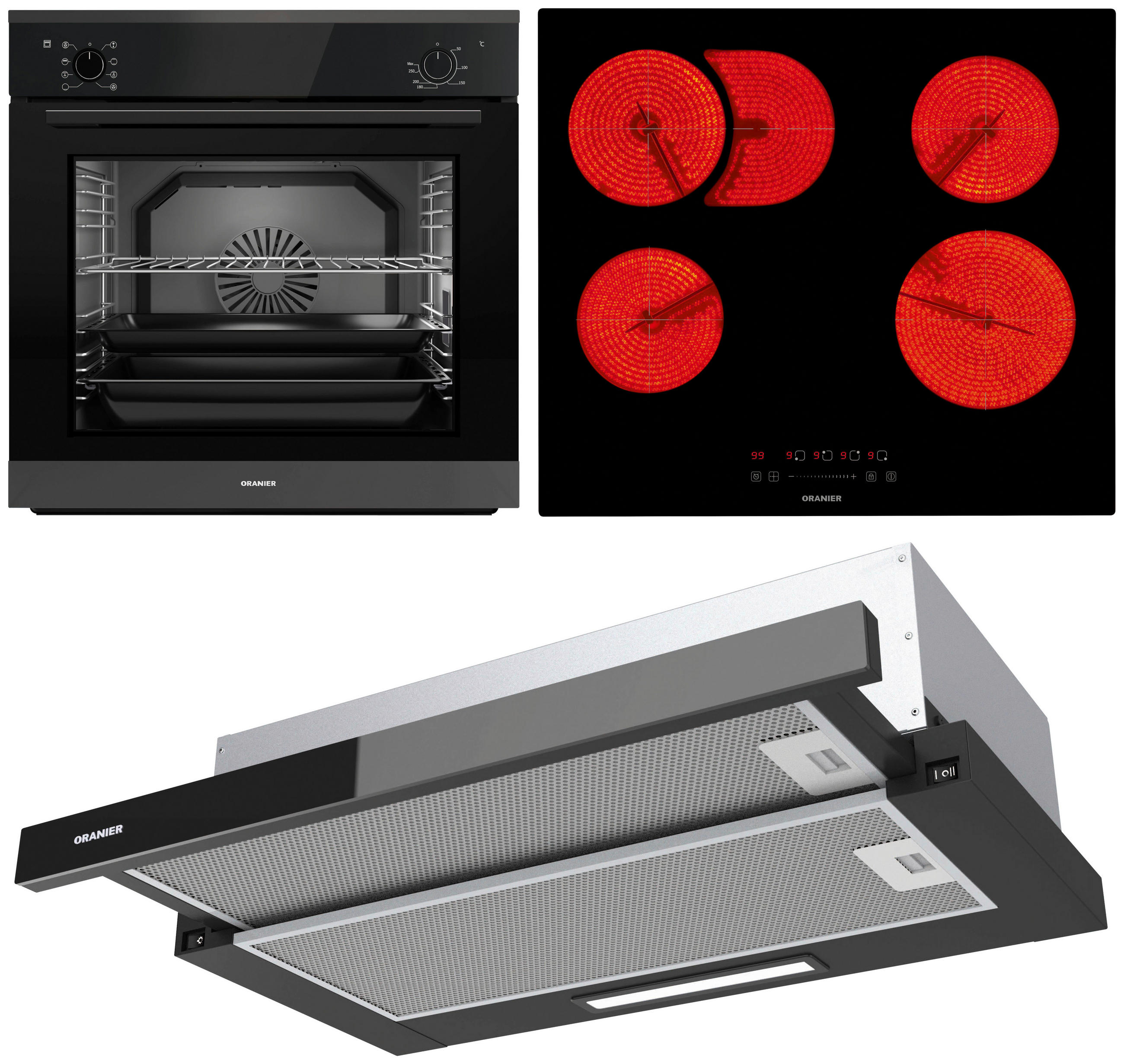 ELEKTROGERÄTESET DST502  - Schwarz, Basics, Glas/Metall (59,6/59,5/54,8cm) - Oranier