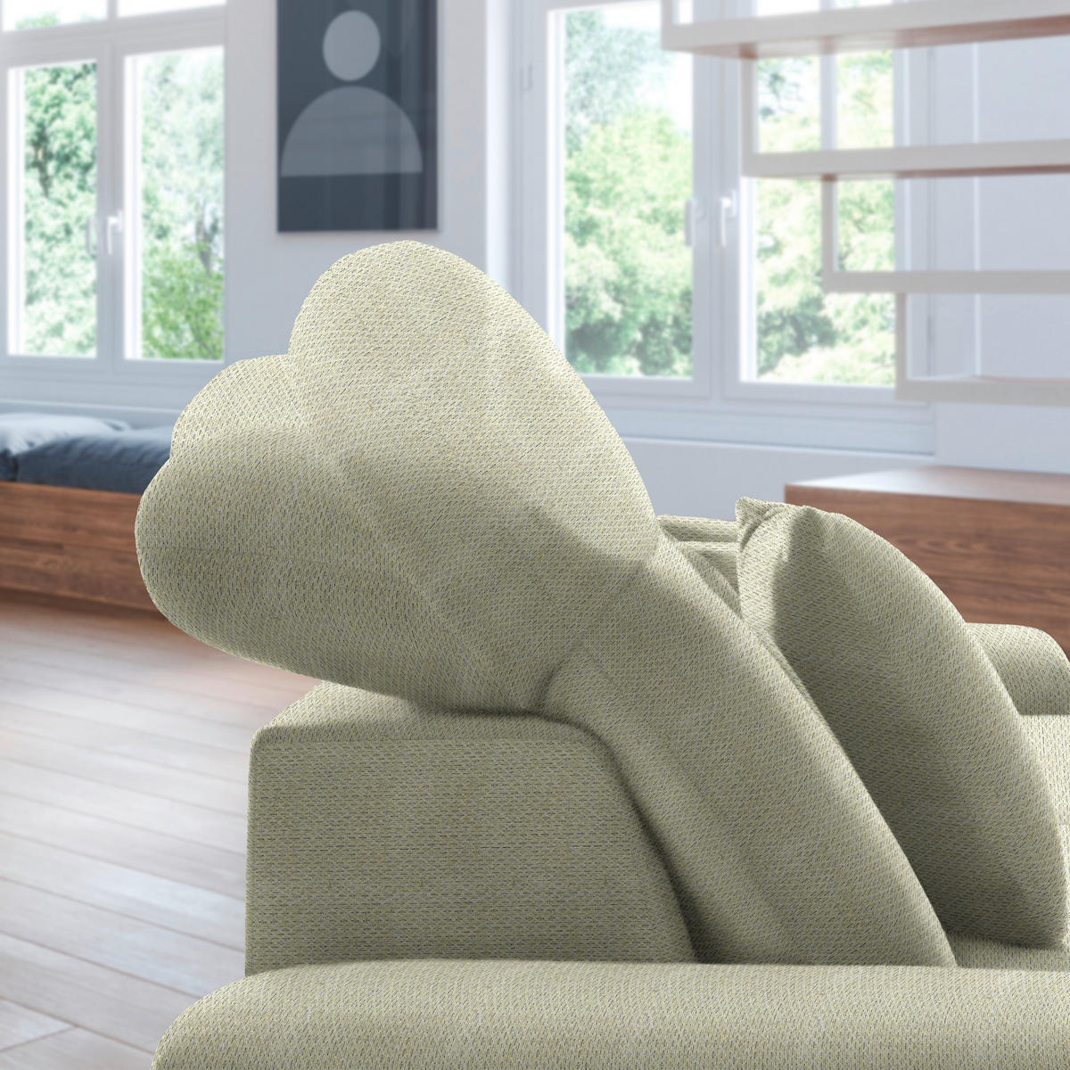 CloseUp von Stylife ECKSOFA Hellgrün Chenille.