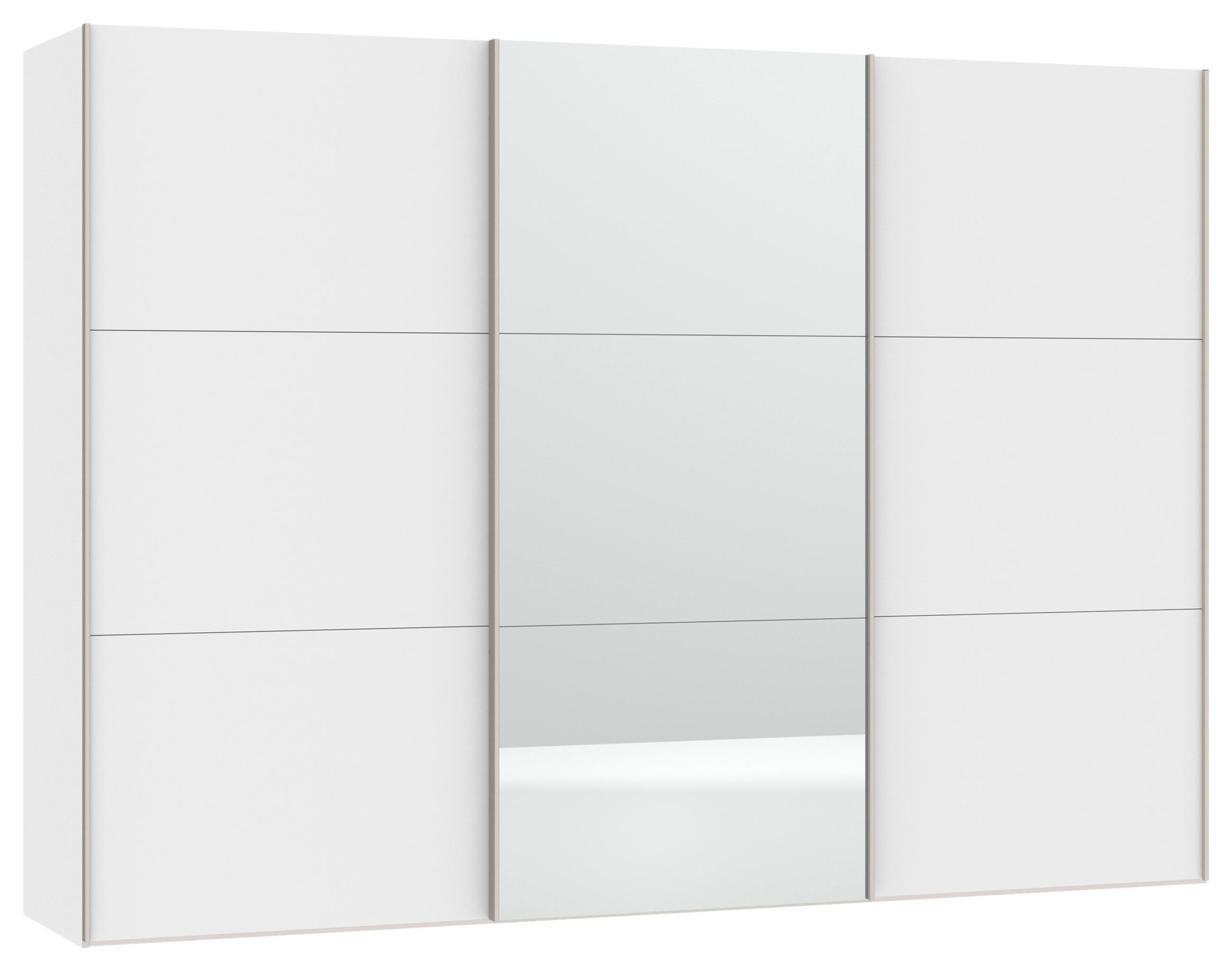 SCHWEBETÜRENSCHRANK 303/215/65 cm 3-türig Weiß - Edelstahlfarben/Weiß, Design, Glas/Holzwerkstoff (303/215/65cm) - Boxxx