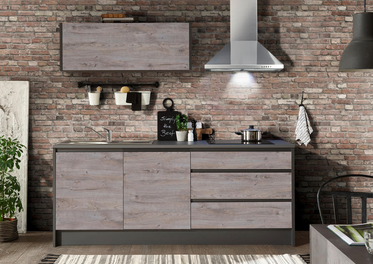 KÜCHENLEERBLOCK 210+150 cm   in Anthrazit, Eichefarben  - Eichefarben/Anthrazit, MODERN, Holzwerkstoff (210+150cm) - MID.YOU