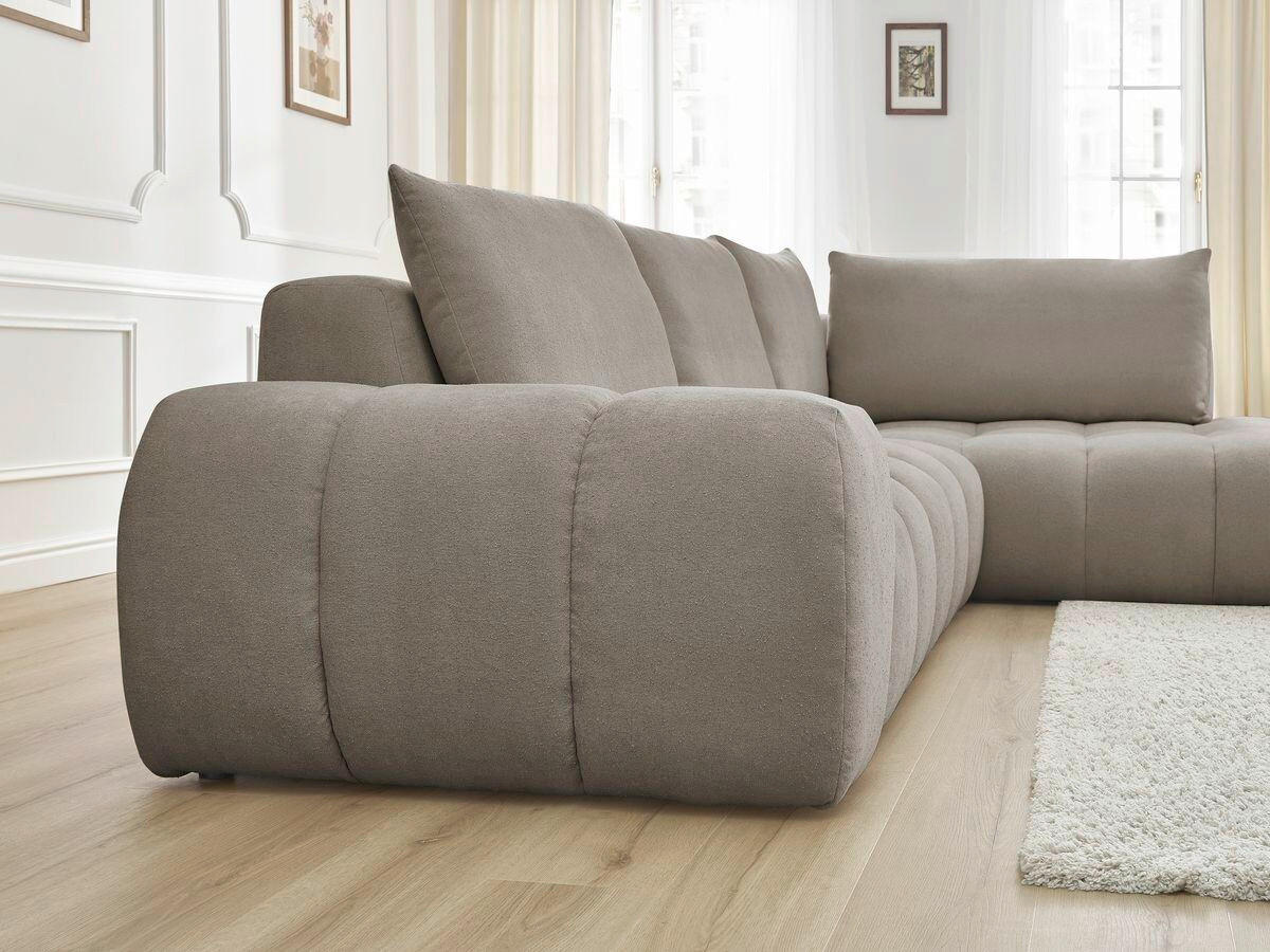 ECKSOFA Ottomane rechts  EVEREST Taupe Struktur  - Taupe/Schwarz, MODERN, Kunststoff/Textil (352/210cm) - Livetastic