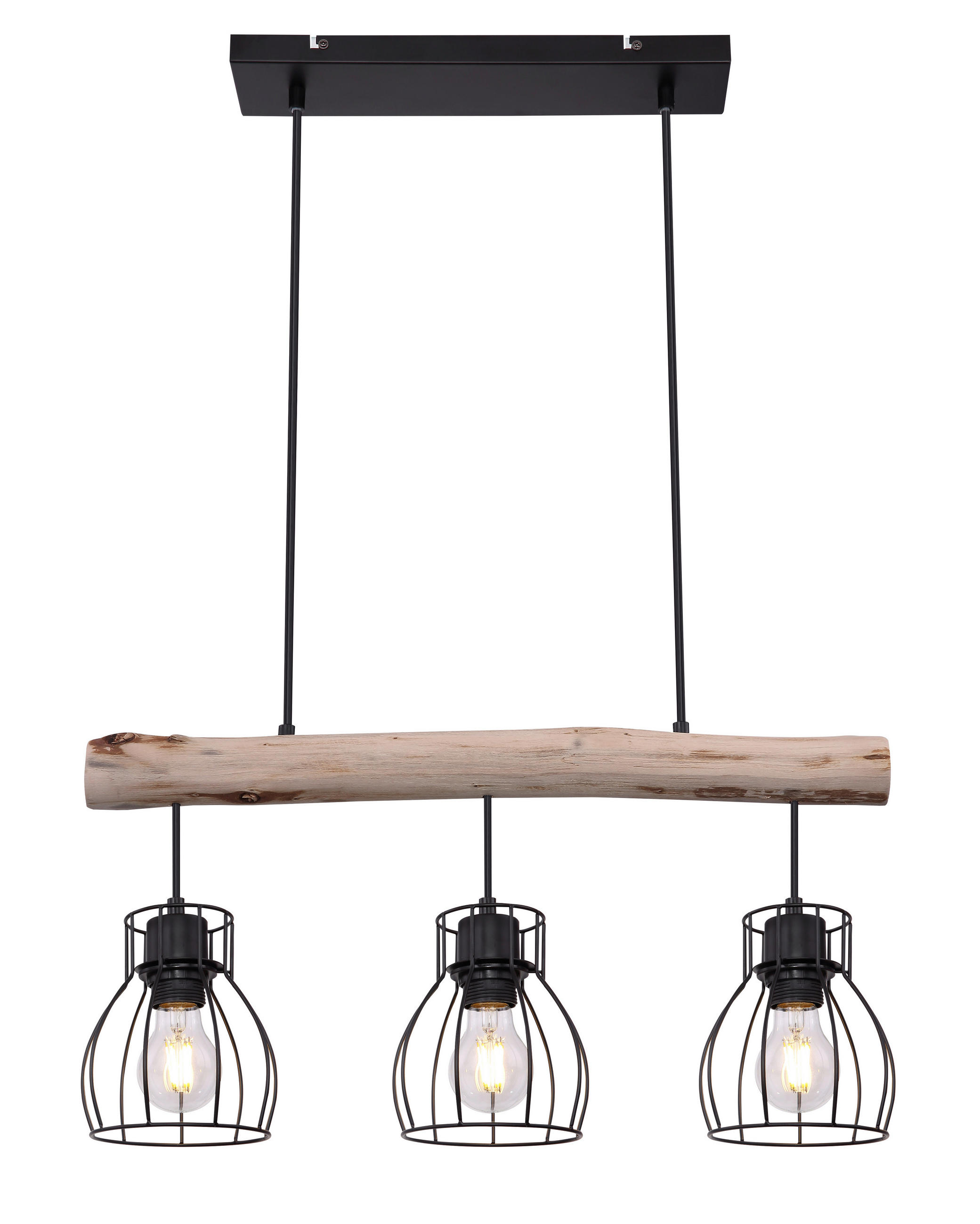 HÄNGELEUCHTE 60/13,6/140 cm - Schwarz/Naturfarben, Natur, Holz/Metall (60/13,6/140cm) - Globo