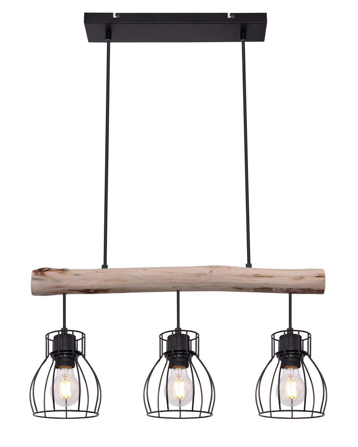 HÄNGELEUCHTE 60/13,6/140 cm  - Schwarz/Naturfarben, Natur, Holz/Metall (60/13,6/140cm) - Globo