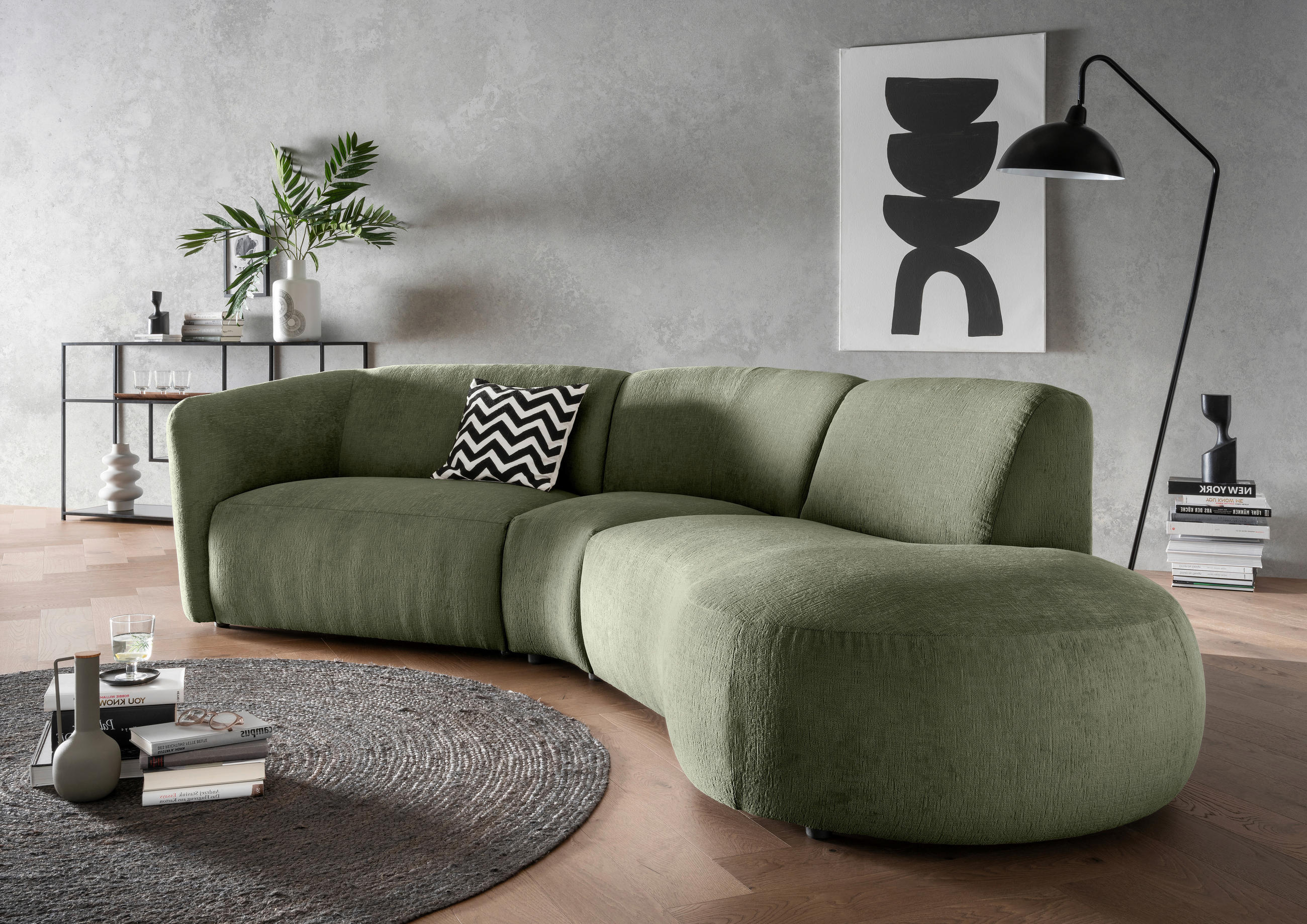 ECKSOFA in Mikrofaser Grün  - Schwarz/Grün, Modern, Kunststoff/Textil (276/182cm) - Livetastic