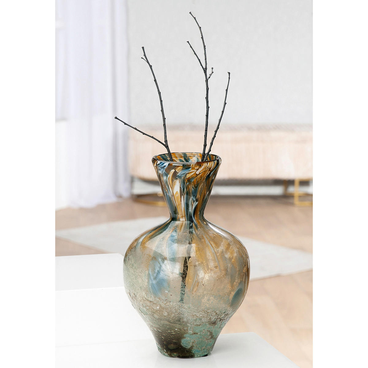 DEKOVASE  - Hellbraun/Pastellblau, Basics, Glas (20/31cm)