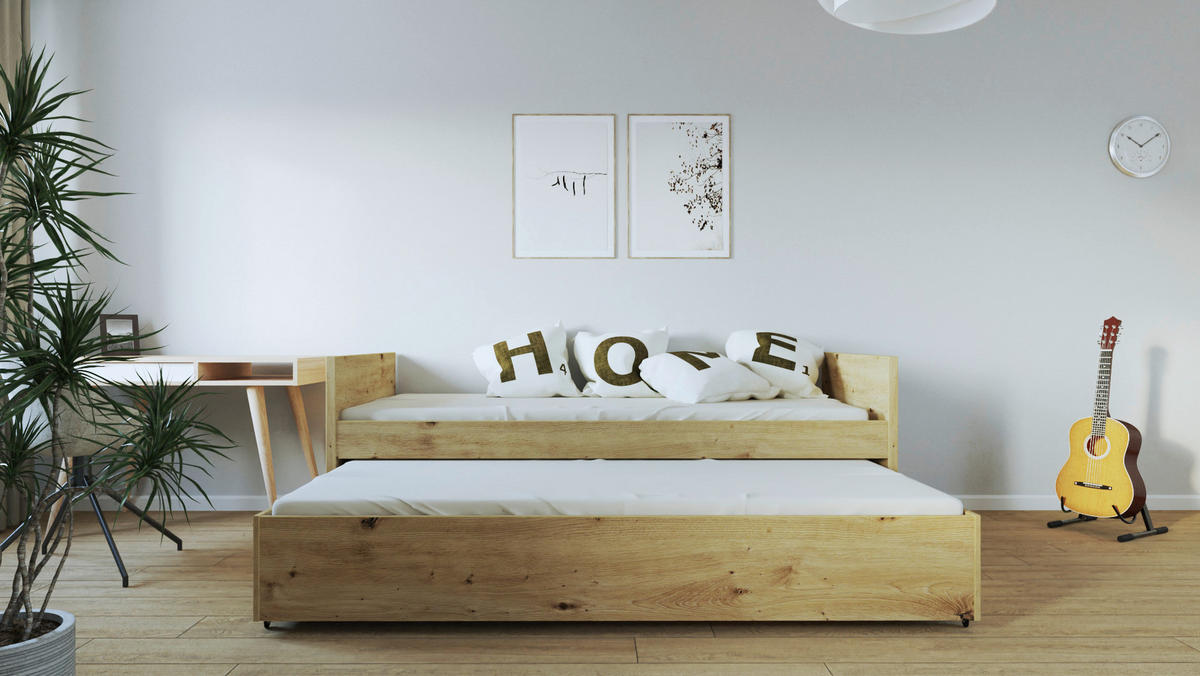 AUSZIEHBETT 90/200 cm,  in Eiche Artisan, Bettschublade, Lattenrost für Zusatzbett, Lattenrost für Hauptbett  - Eiche Artisan, MODERN, Holz/Holzwerkstoff (90/200cm) - MID.YOU