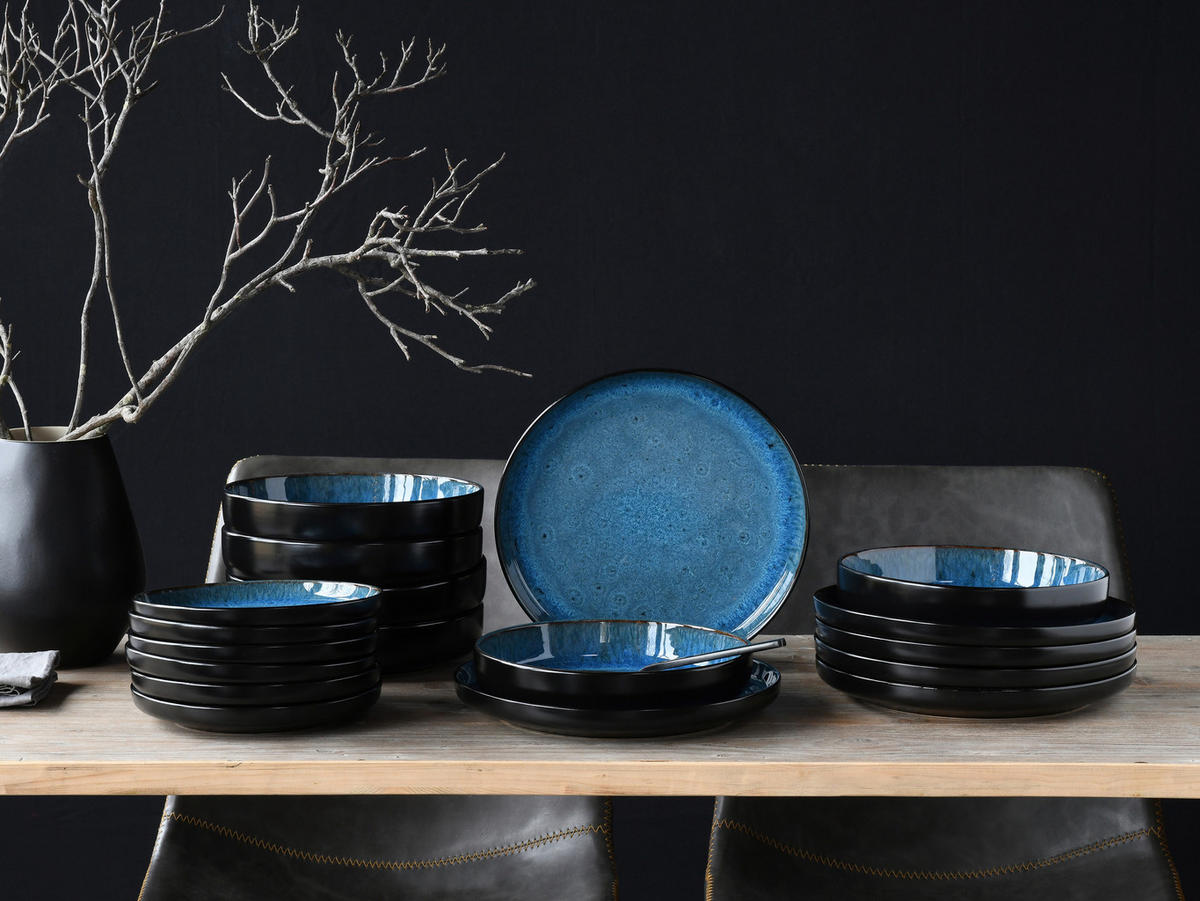 JÍDELNÍ SOUPRAVA, kamenina - modrá, Basics, keramika (44/43/32cm) - Creatable