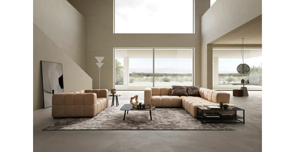 ECKSOFA in Echtleder Hellbraun 244/255 cm - Hellbraun/Schwarz, Design, Leder/Metall (244/255cm) - Emilio Belluti