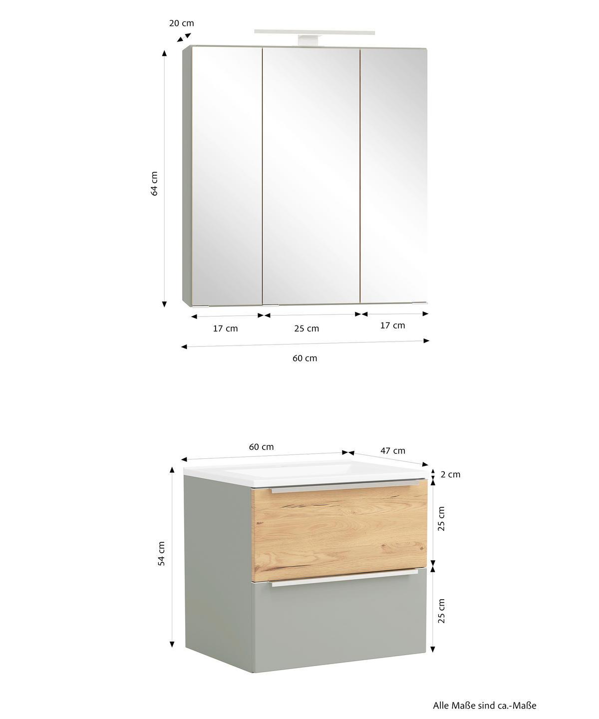 BADEZIMMER 2-teilig  in 60 cm  - Schilfgrün/Wildeiche, Trend, Glas/Holzwerkstoff (60cm) - Held
