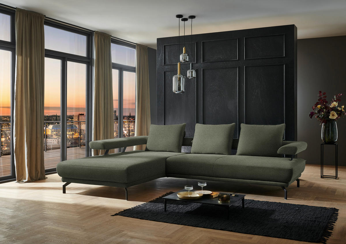 ECKSOFA in Chenille Olivgrün  - Schwarz/Olivgrün, Design, Textil/Metall (224/305cm) - Dieter Knoll