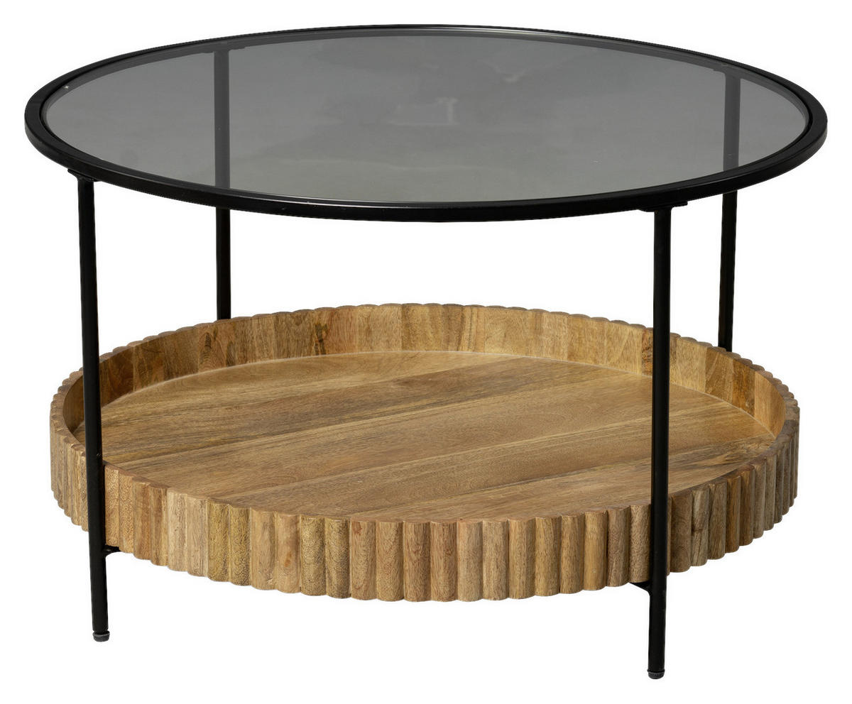 COUCHTISCH Mangoholz Sicherheitsglas 78/78/48 cm rund Braun  - Schwarz/Braun, Design, Glas/Holz (78/78/48cm) - Landscape
