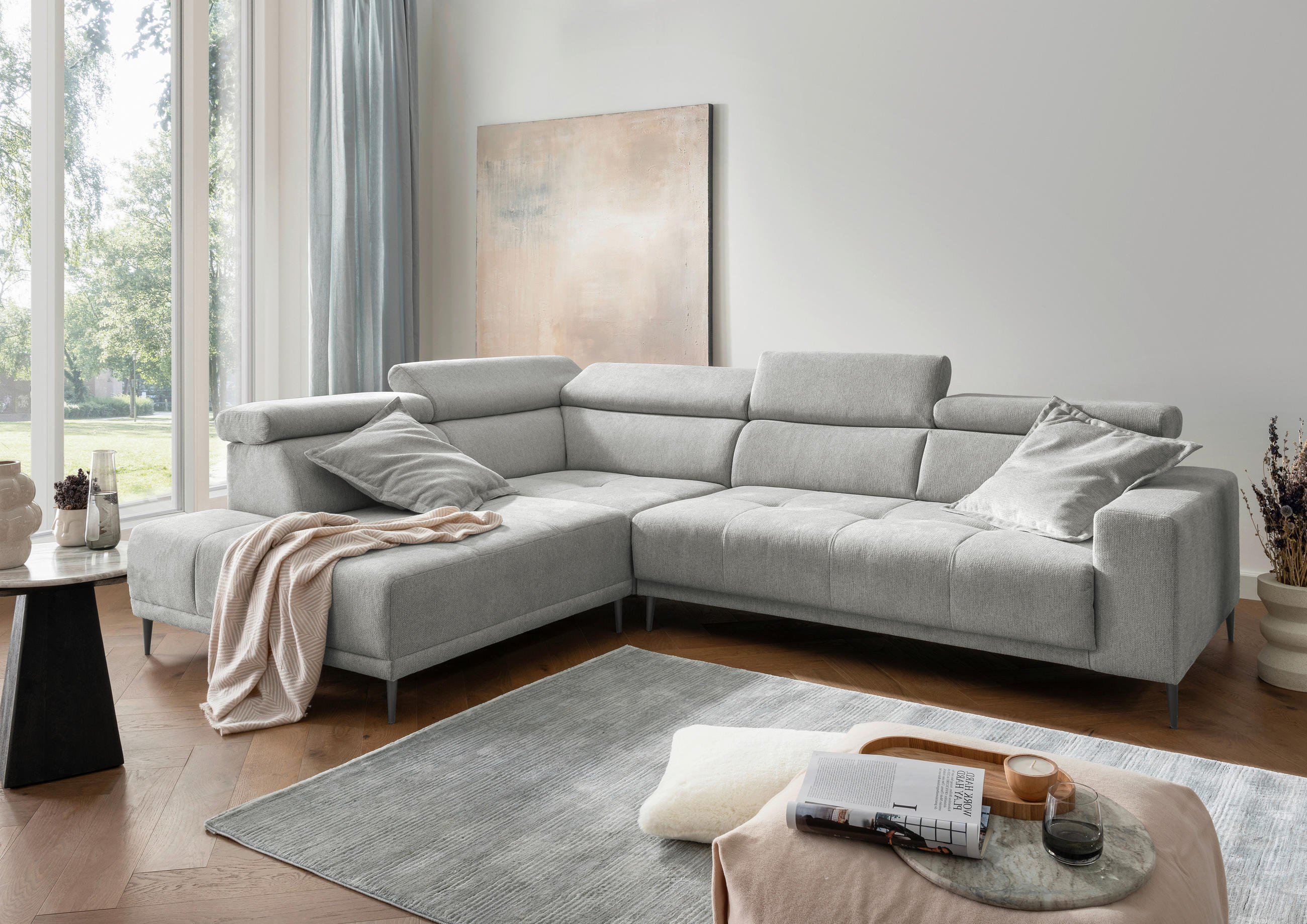 ECKSOFA INTERA in Struktur Grau  225/305 cm  - Schwarz/Grau, KONVENTIONELL, Textil/Metall (225/305cm) - Livetastic