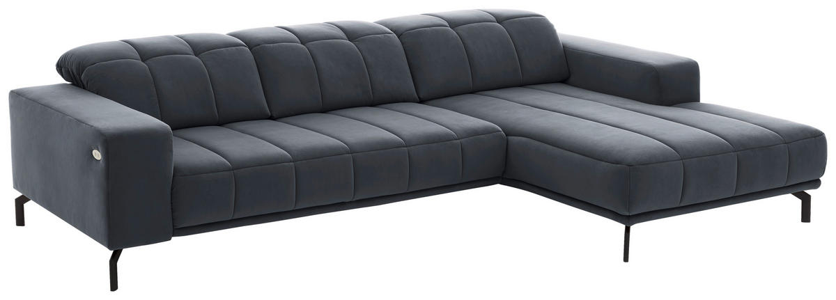 ECKSOFA in Velours Blaugrau  - Blaugrau/Schwarz, Design, Textil/Metall (293/195cm) - Beldomo Style