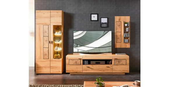 WOHNWAND  in Graphitfarben, Buchefarben  299/201/47 cm  - Buchefarben/Graphitfarben, KONVENTIONELL, Glas/Holzwerkstoff (299/201/47cm) - Xora