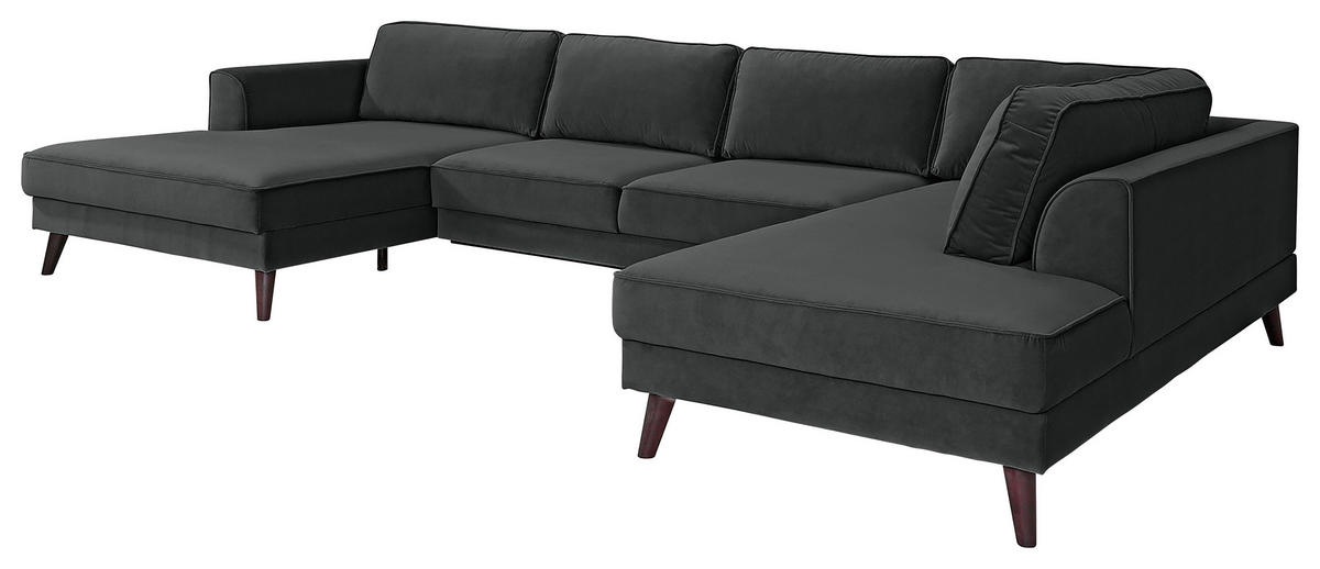 WOHNLANDSCHAFT LUMBER JACK Anthrazit Velours  - Wengefarben/Anthrazit, MODERN, Holz/Textil (169/348/201cm) - Trendmanufaktur