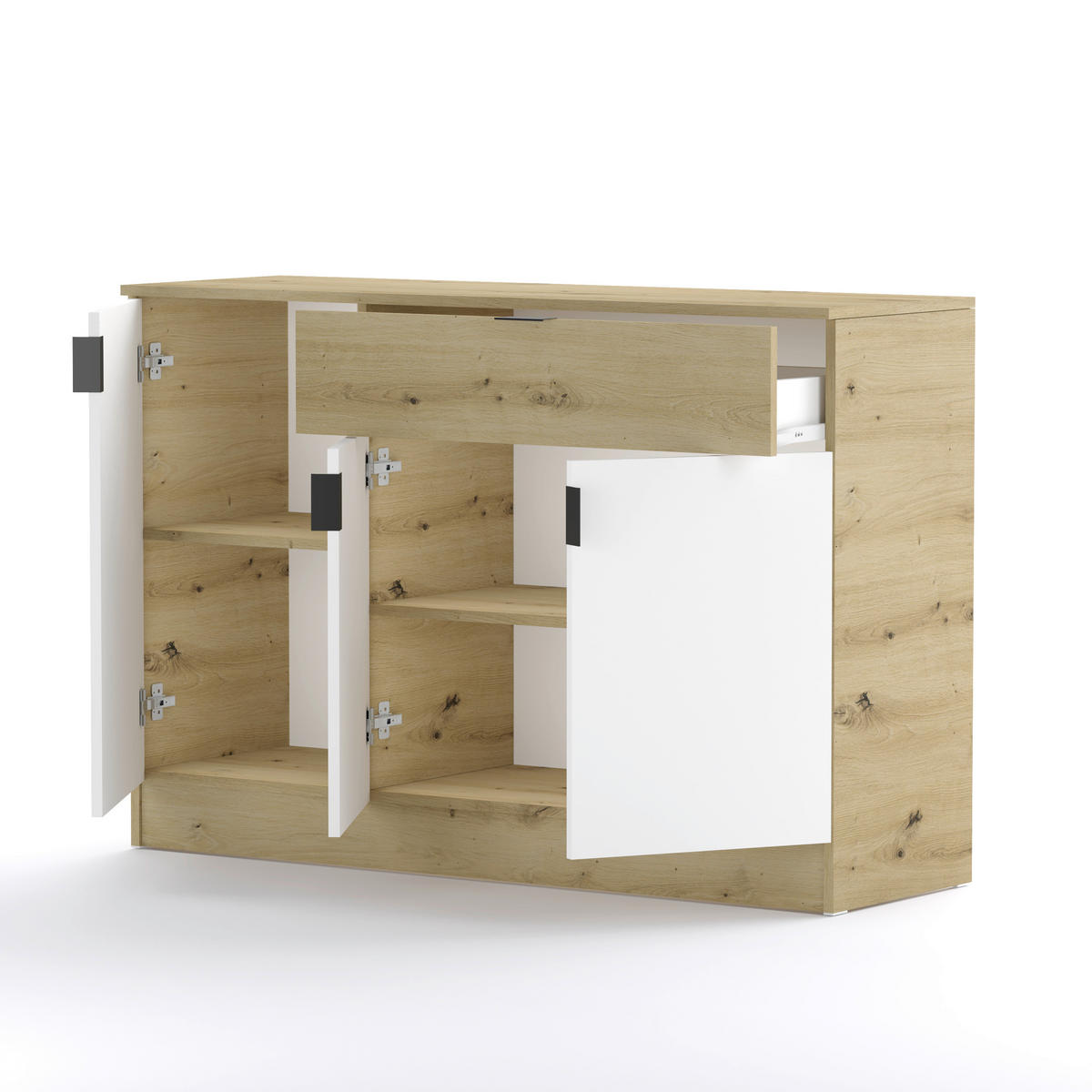 KOMODA   123.2/40/85 cm   bijela, hrast Artisan  - bijela/hrast Artisan, Design, drvni materijal/metal (123.2/40/85cm)