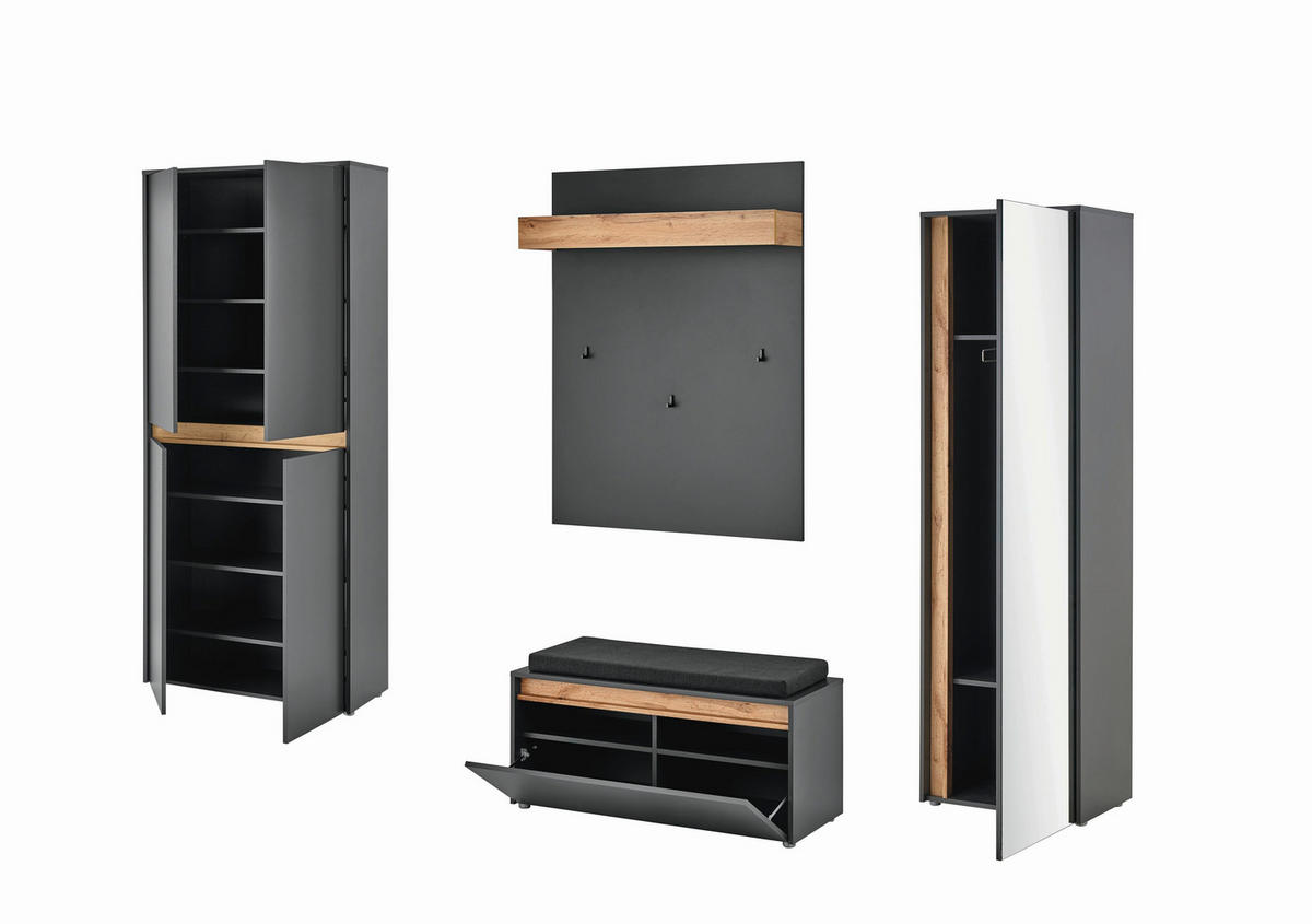 GARDEROBE 5-teilig  in 255/200/40 cm  - Anthrazit/Eiche Wotan, Design, Glas/Holzwerkstoff (255/200/40cm) - Modante