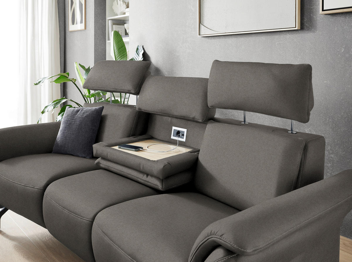 TRAPEZSOFA in Mikrofaser Schieferfarben  - Schieferfarben/Schwarz, Konventionell, Textil/Metall (221/103/95cm) - Dieter Knoll