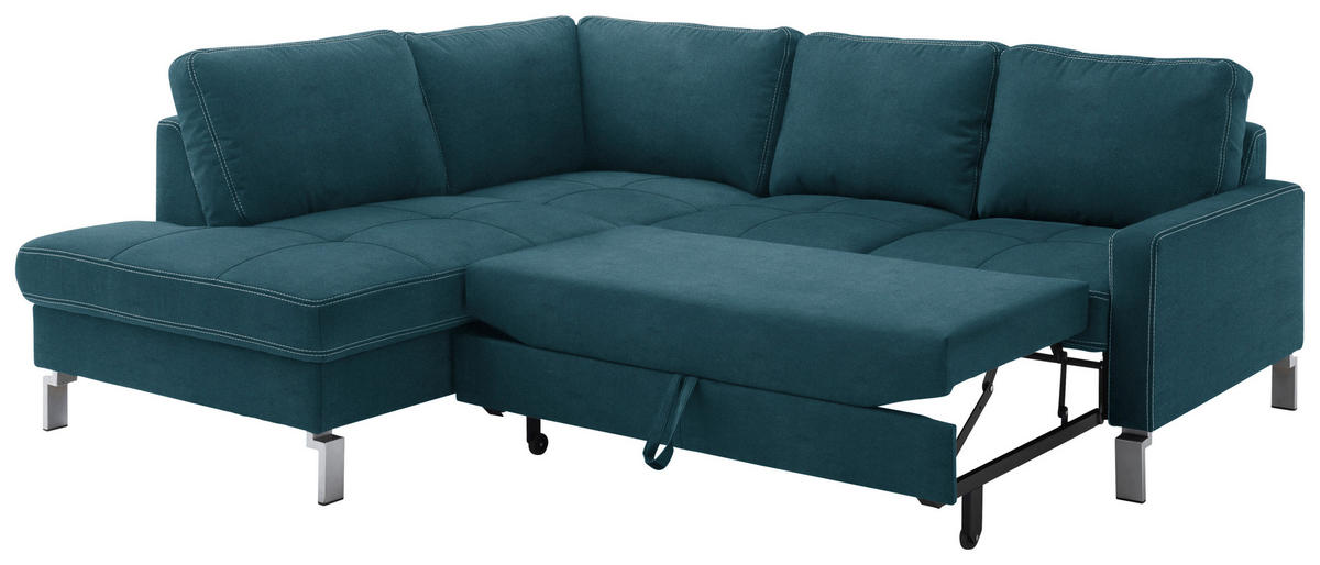 ECKSOFA in Mikrofaser Petrol  - Chromfarben/Beige, Design, Textil/Metall (200/229cm) - Pure Home Lifestyle