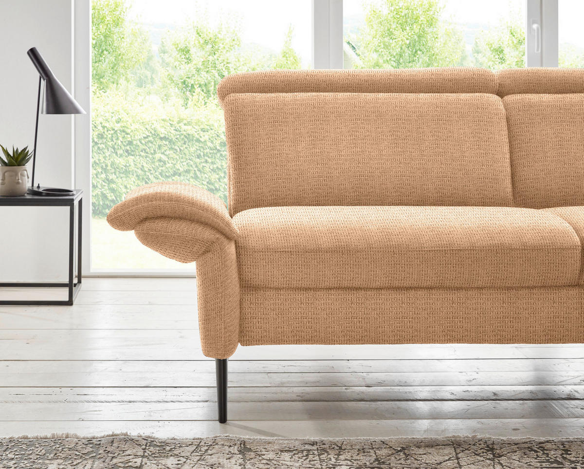 ECKSOFA in Struktur Cognac  - Cognac/Schwarz, Modern, Textil/Metall (275/235cm) - Cantus