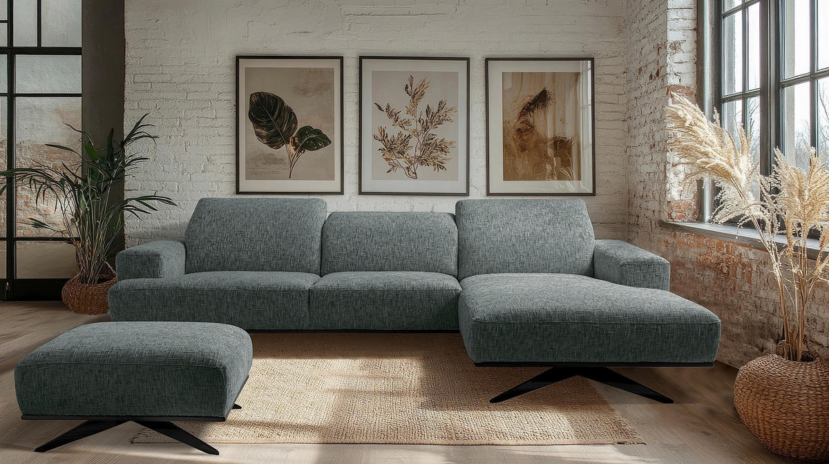 ECKSOFA PORTLAND Anthrazit Struktur Kopfteilverstellung  - Anthrazit/Schwarz, Design, Holz/Textil (295/187cm) - Livetastic