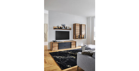 WOHNWAND  in Schwarz, Eichefarben, Dunkelgrau  315/209/50 cm  - Eichefarben/Dunkelgrau, KONVENTIONELL, Glas/Holzwerkstoff (315/209/50cm) - Xora