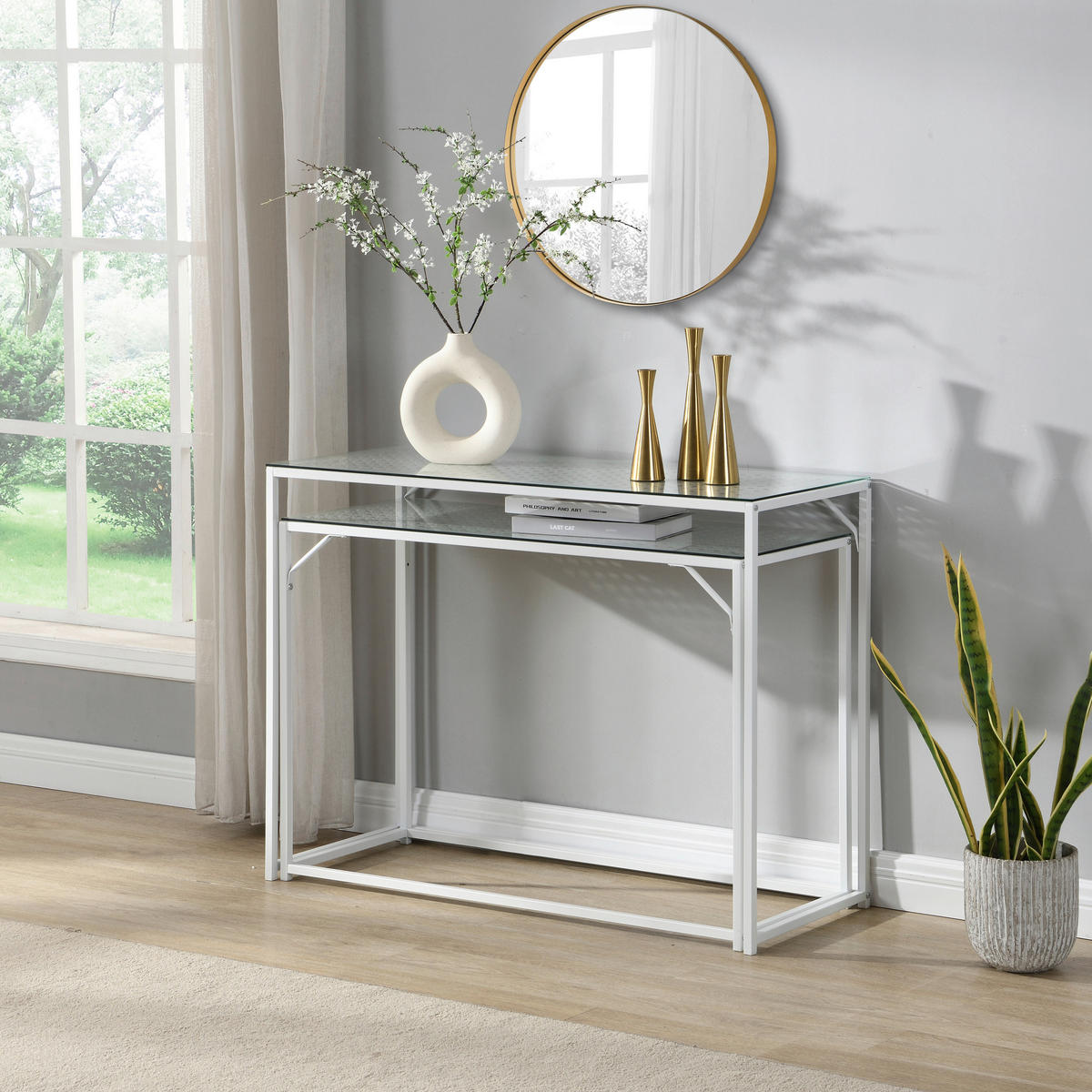 BEISTELLTISCHSET in Glas 100/40/77 cm  - Weiß, Design, Glas/Metall (100/40/77cm) - MID.YOU