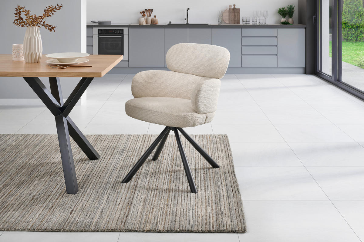 ARMLEHNSTUHL  Sitzfläche 360° drehbar Webstoff  Schwarz, Beige  - Beige/Schwarz, Modern, Textil/Metall (60/84/64cm) - MID.YOU