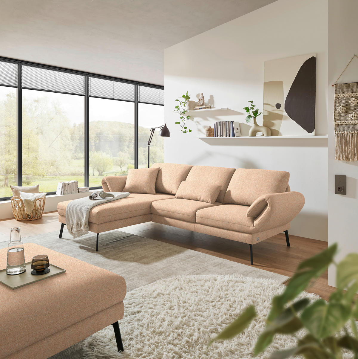 ECKSOFA  in Flachgewebe Lachsfarben  175-224/255-365 cm  - Schwarz/Lachsfarben, Design, Textil/Metall (175-224/255-365cm) - Dieter Knoll