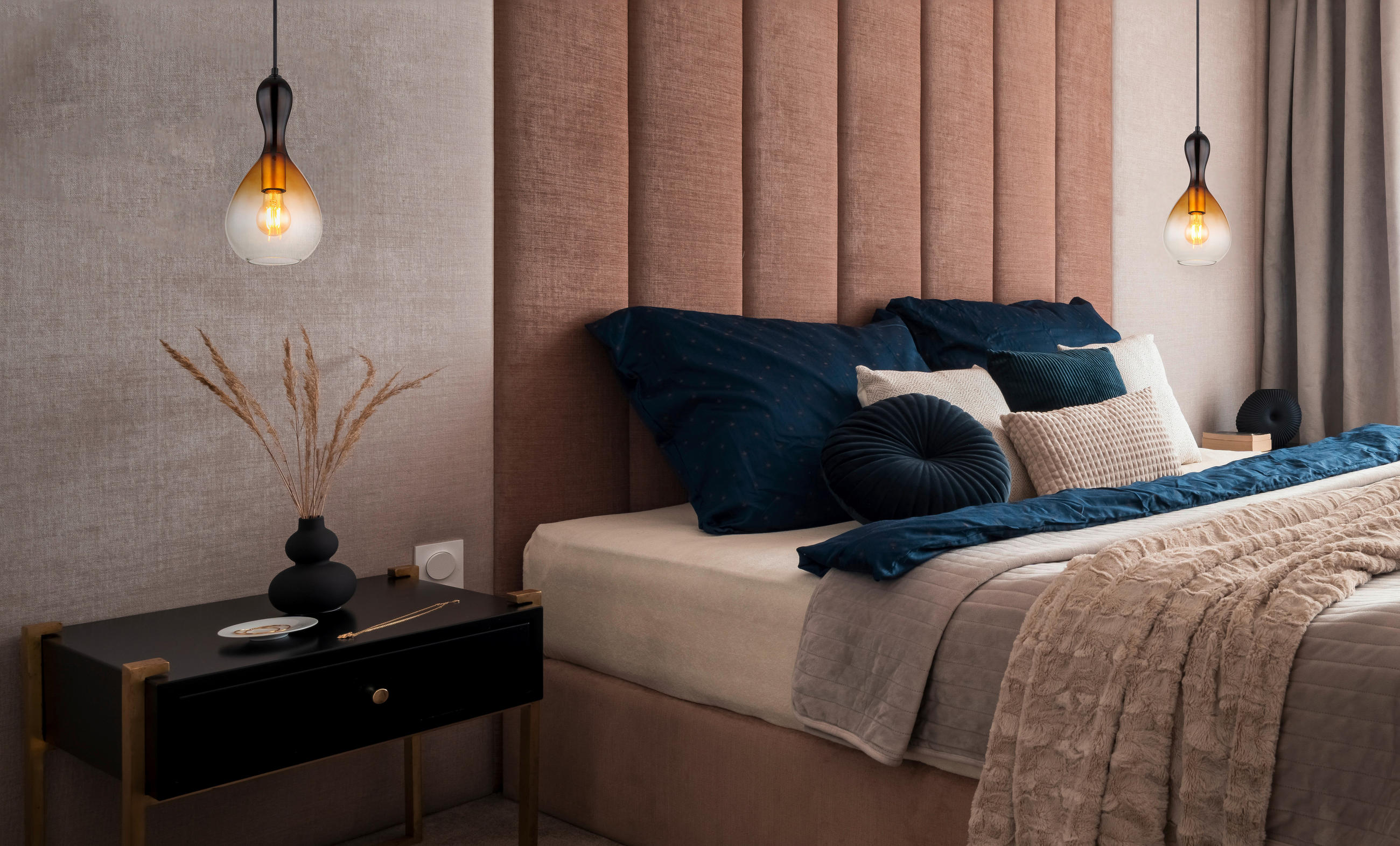 HÄNGELEUCHTE 16,5/120 cm - Klar/Goldfarben, Design, Glas/Textil (16,5/120cm) - Globo