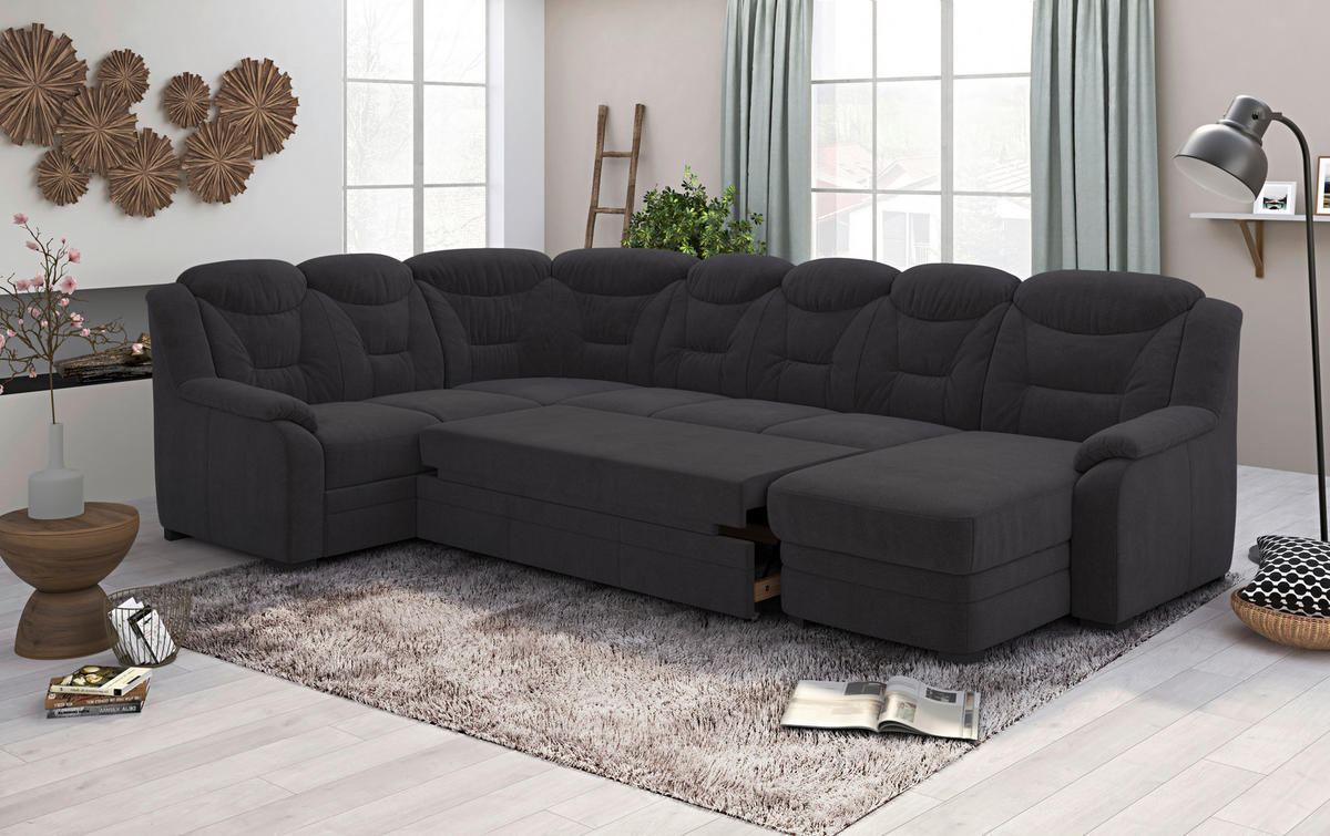 WOHNLANDSCHAFT in Chenille Schwarz  - Schwarz, Basics, Kunststoff/Textil (211/330/162cm) - MID.YOU