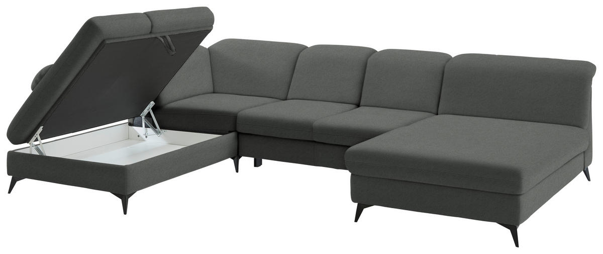 WOHNLANDSCHAFT Chenille Grau  - Schwarz/Grau, Design, Textil/Metall (255/369/198cm) - Beldomo Style