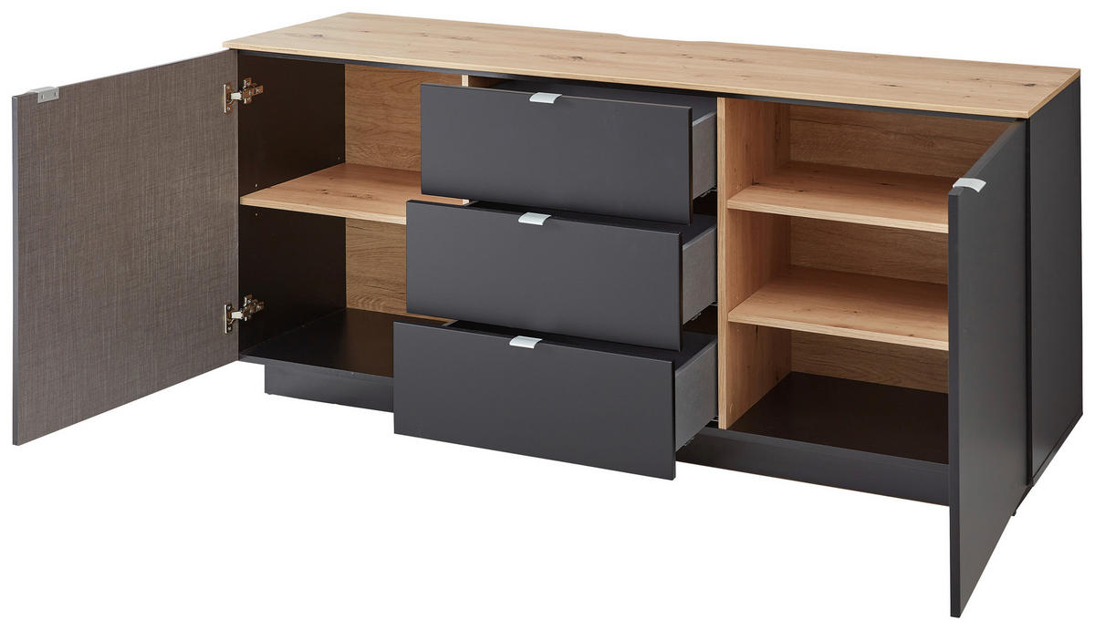 SIDEBOARD Lahore  in 180/77/44 cm  - Silberfarben/Schwarz, Design, Holzwerkstoff/Metall (180/77/44cm) - MID.YOU