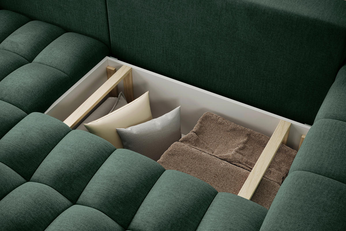 ECKSOFA BONETT in Samt Dunkelgrün  175/250 cm  - Dunkelgrün/Schwarz, Design, Kunststoff/Textil (175/250cm) - MID.YOU