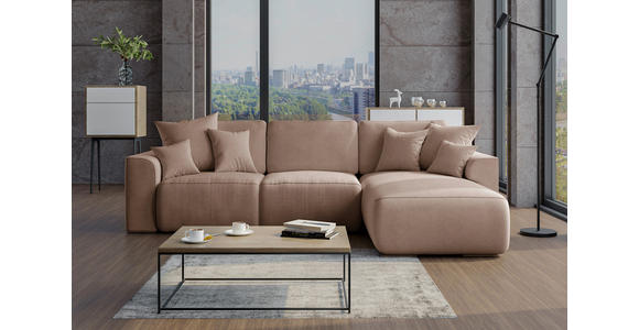 ECKSOFA Cappuccino Lederlook  inkl. Rückenkissen, Bettkasten, Schlaffunktion, Rücken echt, Liegefläche im Originalstoff, Zierkissen  - Chromfarben/Cappuccino, KONVENTIONELL, Kunststoff/Textil (293/195cm) - Carryhome