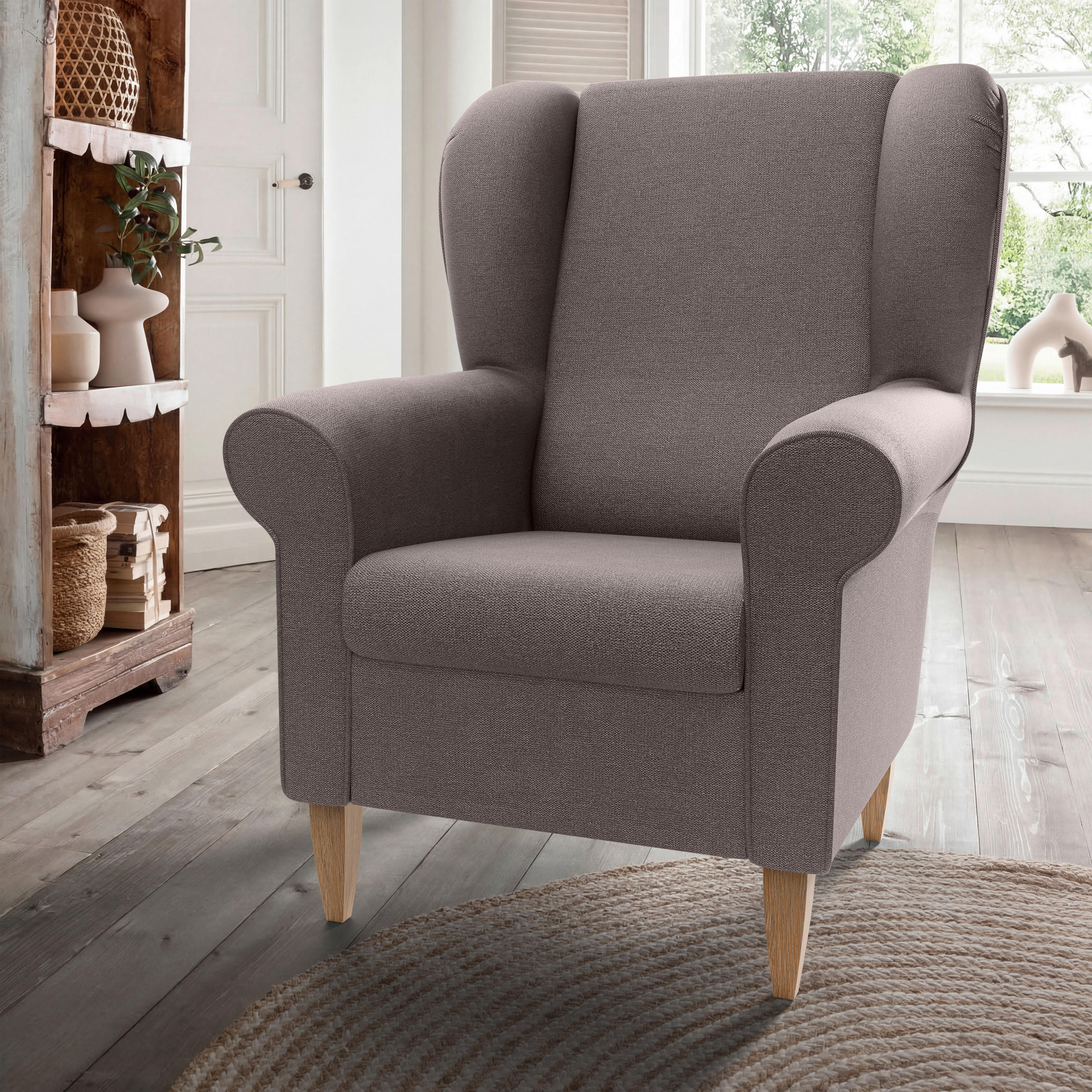 OHRENSESSEL Struktur Braun  - Naturfarben/Braun, Konventionell, Holz/Textil (80/102/86cm) - Livetastic